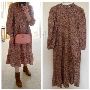 Universal Thread Pink Floral Tiered Midi Dress XS